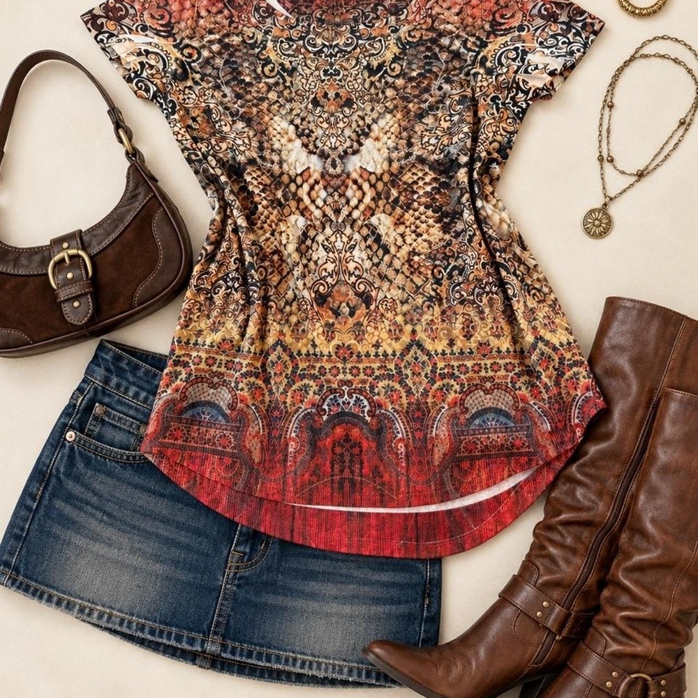 World Unity embellished paisley tee . y2k . Rhinestones, paisley, leopard